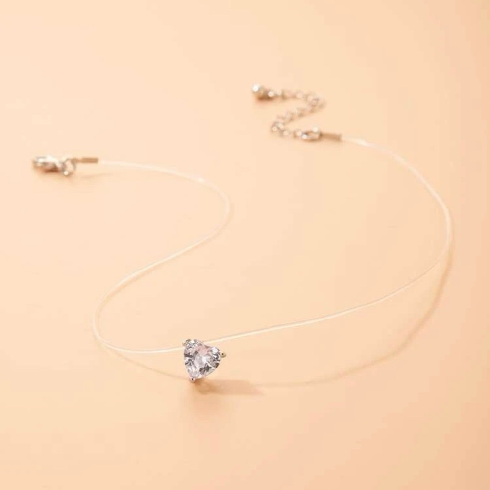 Cubic Zirconia Heart Charm Necklace - Picture 3 of 5